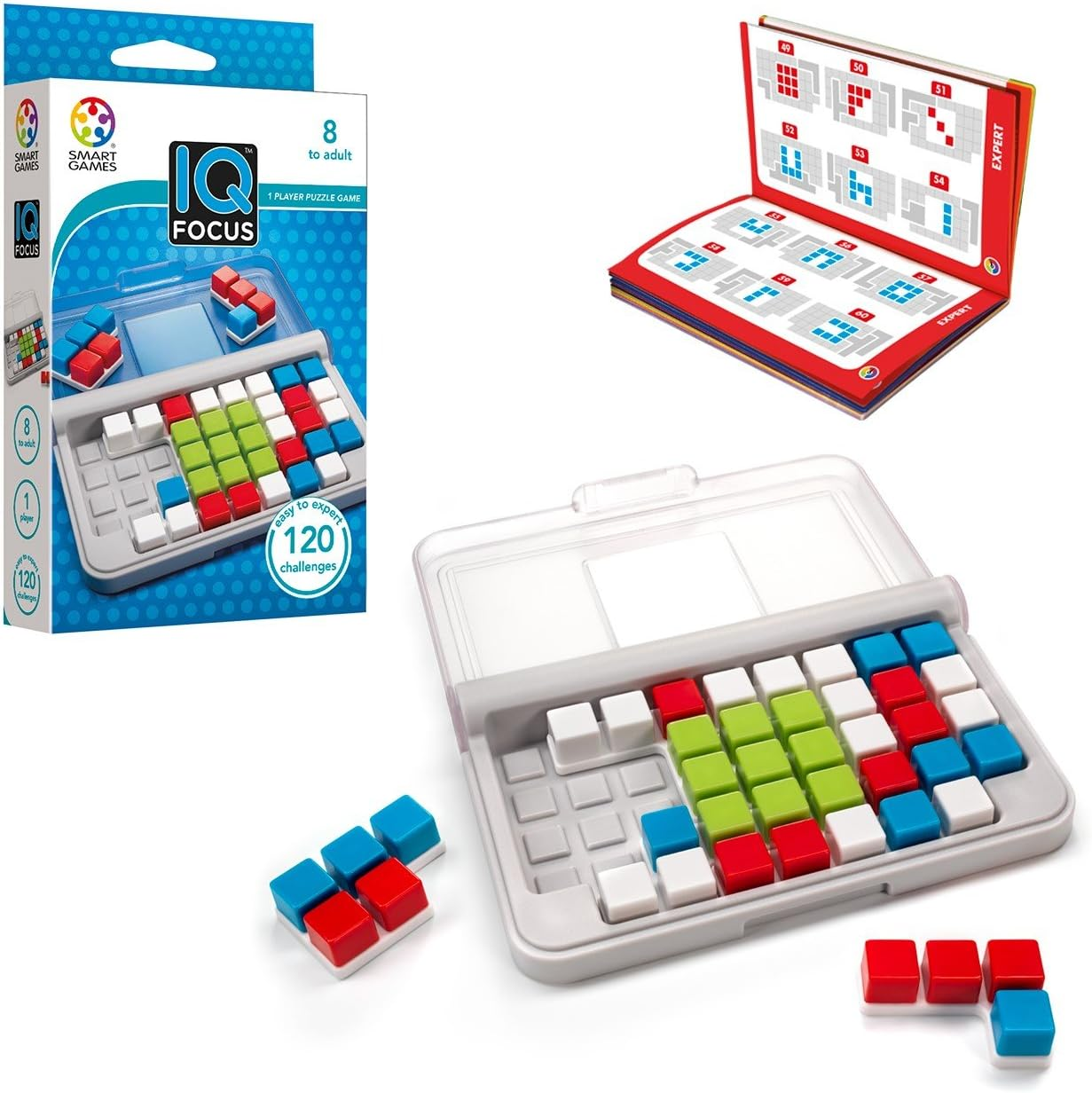 IQ Focus Cognitive Skill-Building Travel Game with Portable Case Featuring 120 Challenges for Ages 8 - Adult